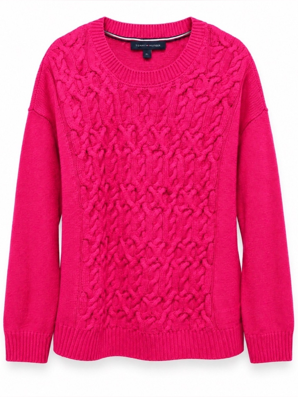 Tommy Hilfiger Women’s XL Hot Pink Cable Knit Crewneck Pullover Sweater